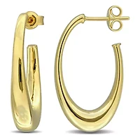 Puffed Oval Hoop Earrings in 14K Yellow Gold