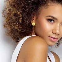 17.4mm Puffed Round Button Earrings in 14K yellow Gold