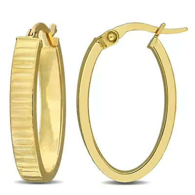 Ribbed Oval Hoop Earrings in 14K Yellow Gold