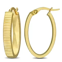 Ribbed Oval Hoop Earrings in 14K Yellow Gold