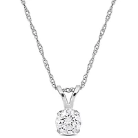 Lab Grown Diamond Solitaire Pendant With Chain in 14k White Gold- 17 in