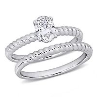 Lab Grown Diamond Engagement Ring Set 14k White Gold