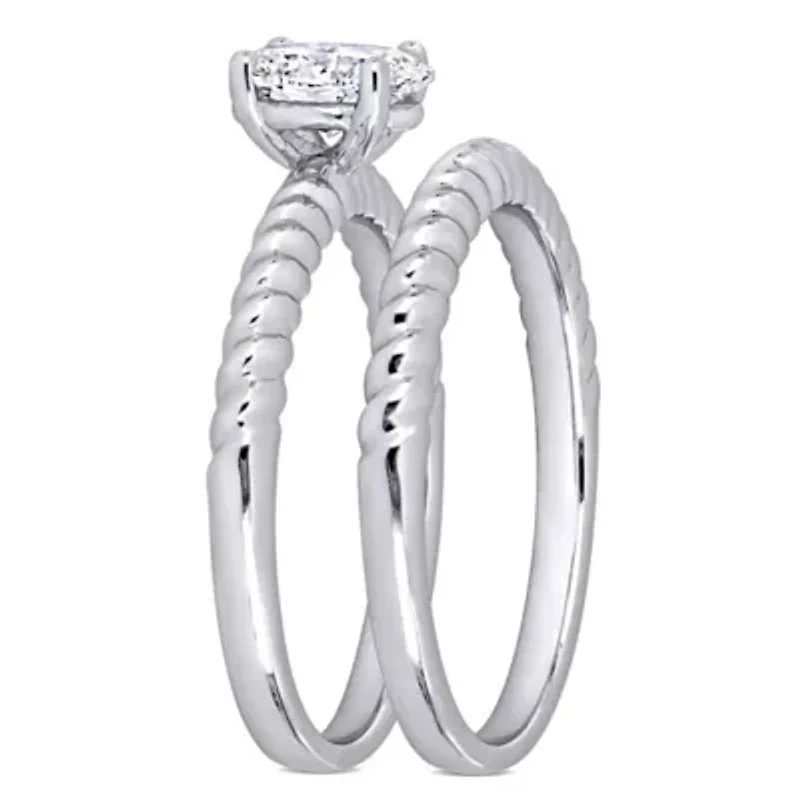 Lab Grown Diamond Engagement Ring Set 14k White Gold