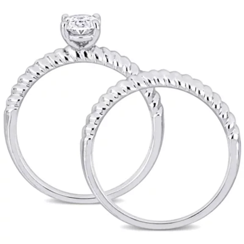 Lab Grown Diamond Engagement Ring Set 14k White Gold