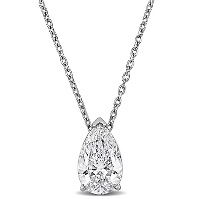 Lab Grown Diamond Solitaire Pendant With Chain in 14k White Gold- 18 in