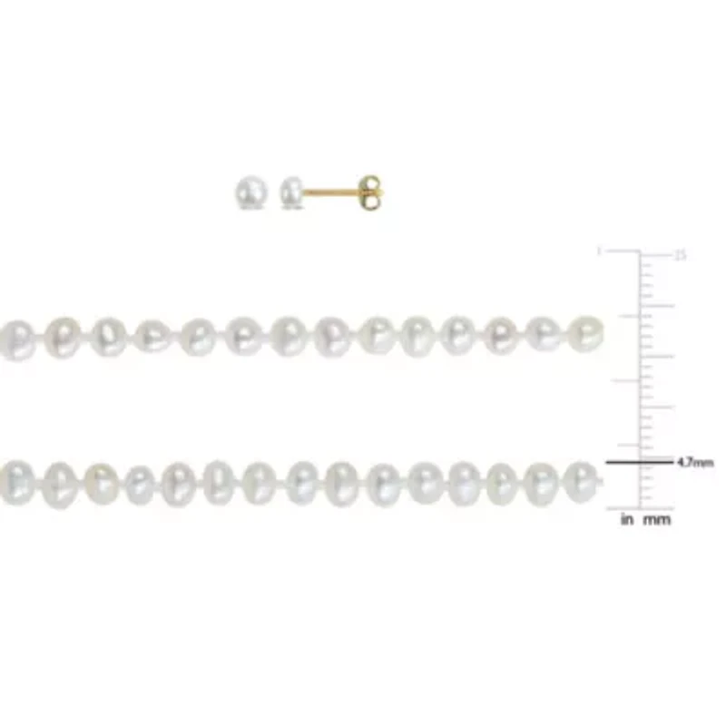 Baby Set of 3-4mm Freshwater Cultured Pearl Necklace, Bracelet & Earrings in 10K Yellow Gold