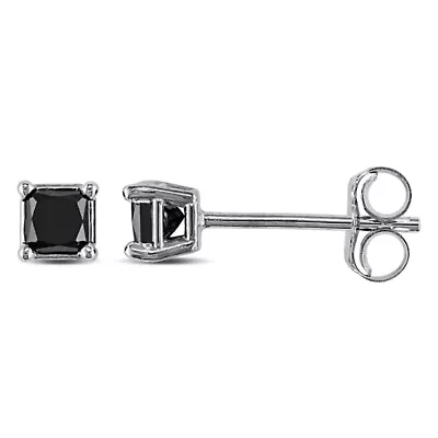 Black Diamond Solitaire Earrings in 10K White Gold