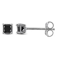 Black Diamond Solitaire Earrings in 10K White Gold