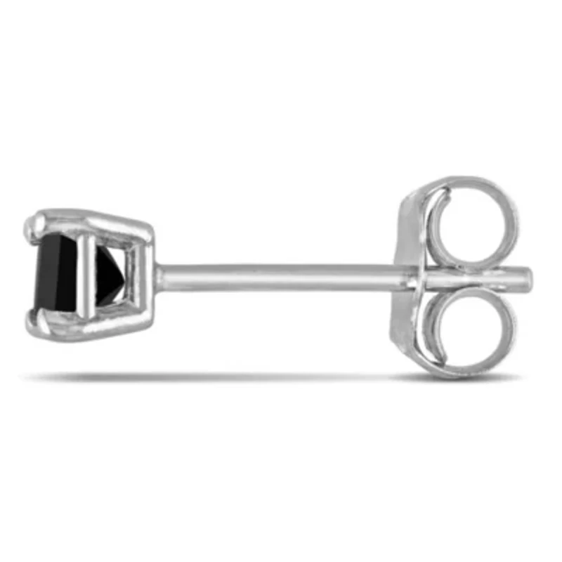 Black Diamond Solitaire Earrings in 10K White Gold