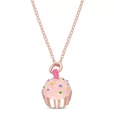 Children's Cupcake Pendant in Rose Plated Sterling Silver - 14"+2"Ext.