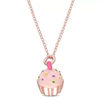 Children's Cupcake Pendant in Rose Plated Sterling Silver - 14"+2"Ext.
