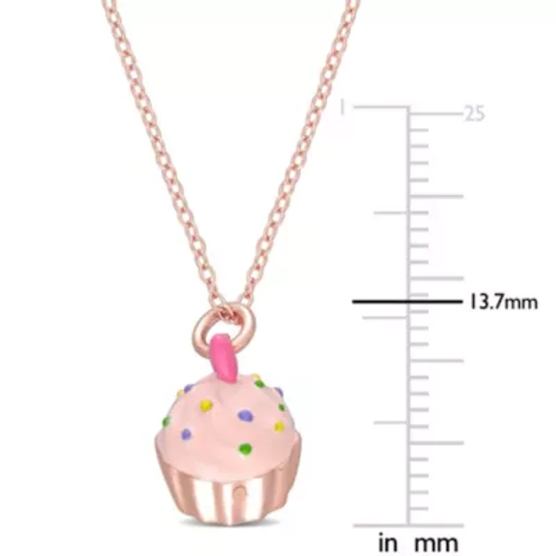 Children's Cupcake Pendant in Rose Plated Sterling Silver - 14"+2"Ext.