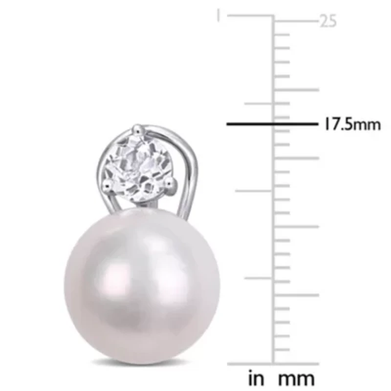 11-12mm Freshwater Cultured Pearl & White Topaz Clip Back Earrings in Sterling Silver