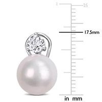 11-12mm Freshwater Cultured Pearl & White Topaz Clip Back Earrings in Sterling Silver