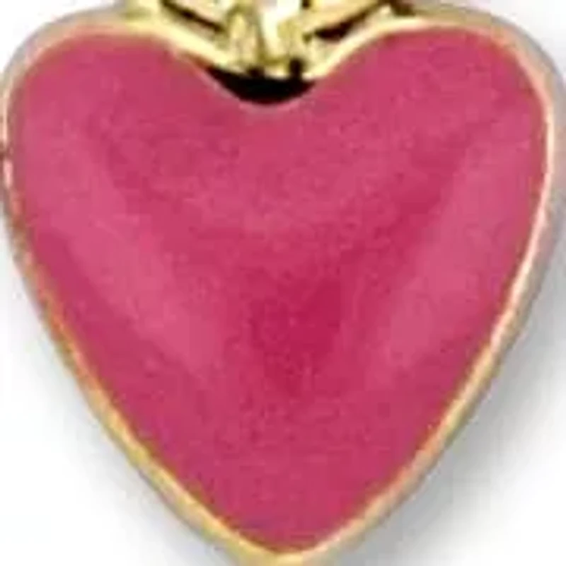 Kid's Pink Heart Charm Bracelet in 14K Yellow Gold - 6.5 + 0.5" Ext.