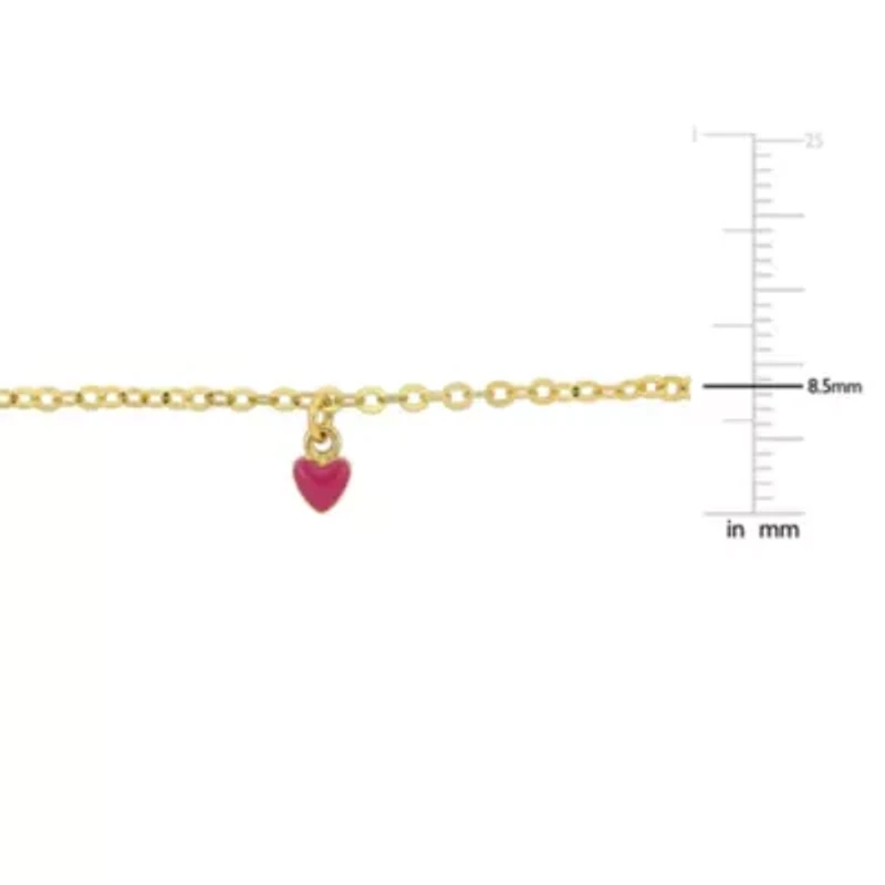 Kid's Pink Heart Charm Bracelet in 14K Yellow Gold - 6.5 + 0.5" Ext.