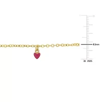 Kid's Pink Heart Charm Bracelet in 14K Yellow Gold - 6.5 + 0.5" Ext.