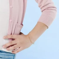 Kid's Pink Heart Charm Bracelet in 14K Yellow Gold - 6.5 + 0.5" Ext.