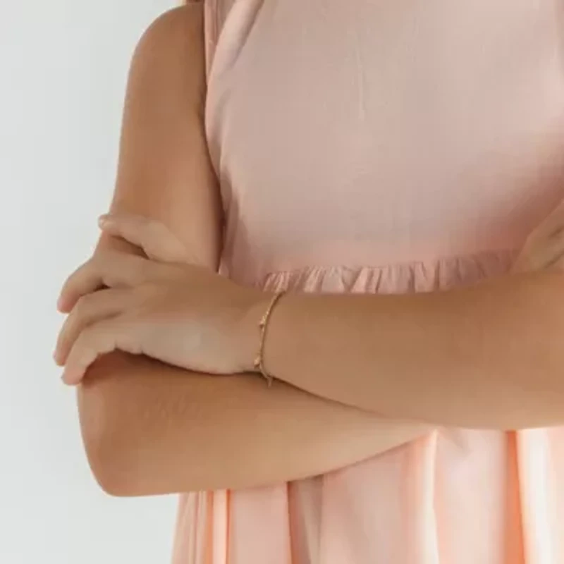 Kid's Pink Heart Charm Bracelet in 14K Yellow Gold - 6.5 + 0.5" Ext.