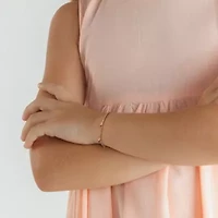 Kid's Pink Heart Charm Bracelet in 14K Yellow Gold - 6.5 + 0.5" Ext.