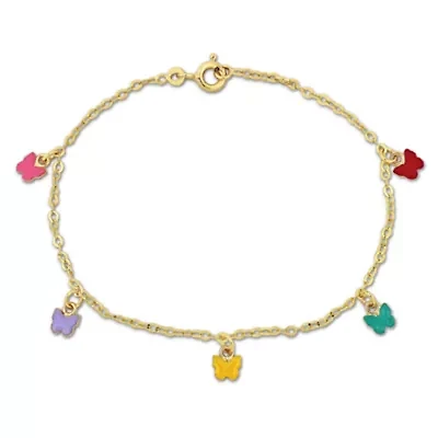 Kid's Multi-Color Butterfly Enamel Charm Bracelet in 14K Yellow Gold - 6 + 0.5" Ext.