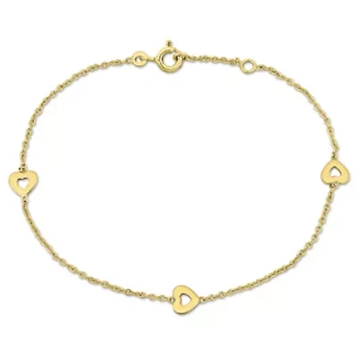 Kid's Enamel Heeart Charm Rolo Bracelet in 14K Yellow Gold - 6.5 + 0.5" Ext.