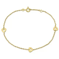 Kid's Enamel Heeart Charm Rolo Bracelet in 14K Yellow Gold - 6.5 + 0.5" Ext.