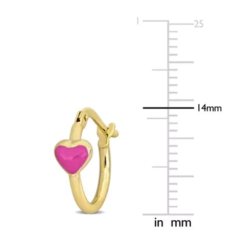 Kid's 15mm Pink Enamel Heart Hoop Earrings in 14K Yellow Gold