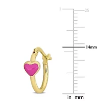 Kid's 15mm Pink Enamel Heart Hoop Earrings in 14K Yellow Gold