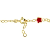 Kid's Pink Enamel Flower Charm Station Bracelet in 14K Yellow Gold - 7 in