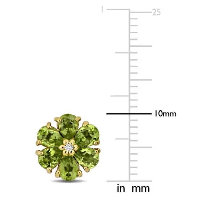Peridot & White Topaz Flower Earrings in Yellow Plated Sterling Silver