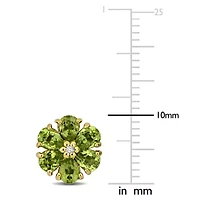 Peridot & White Topaz Flower Earrings in Yellow Plated Sterling Silver