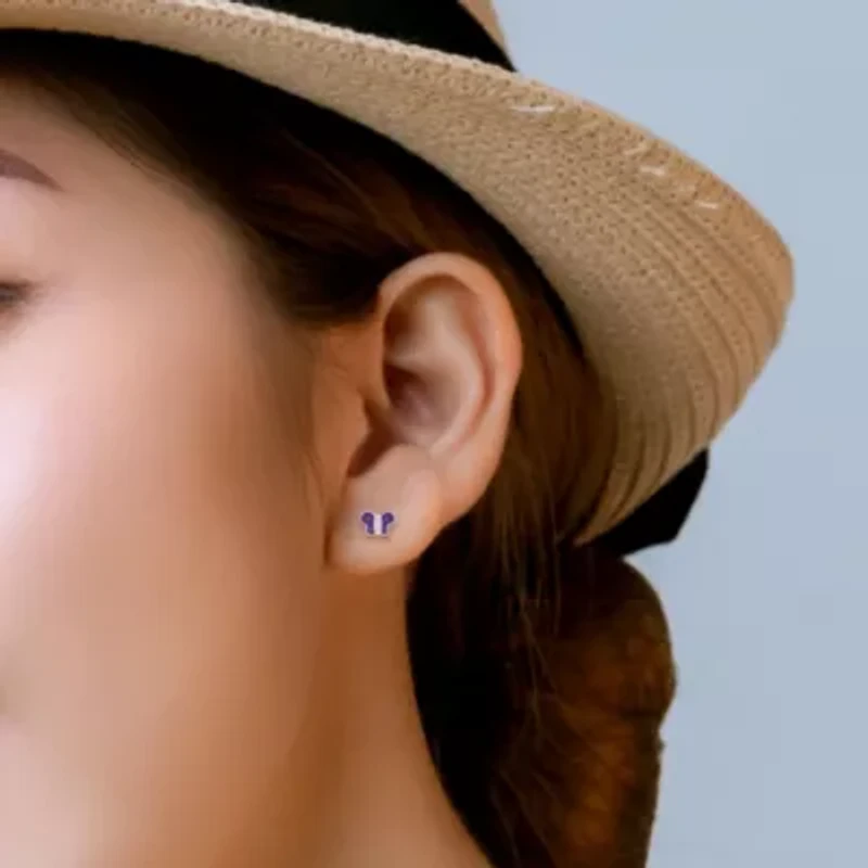 Kid's 2-Piece Set Flower & Butterfly Enamel Earrings in Sterling Silver