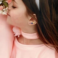 Kid's 3-Piece Set Flowers Enamel Earrings in Sterling Silver