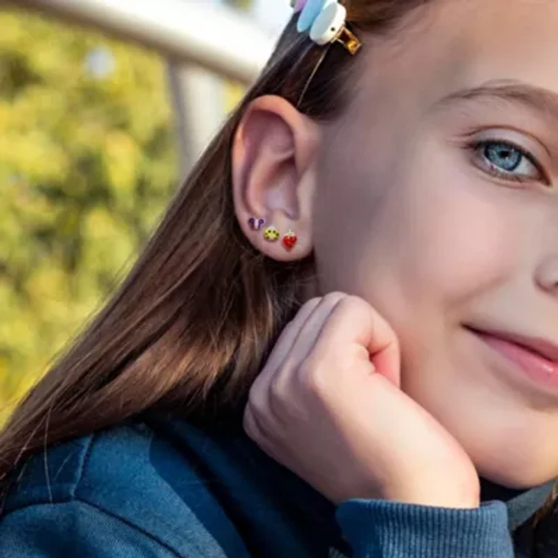 Kid's 2-Piece Set Butterfly, Ladybug & Strawberry Enamel Earrings in Sterling Silver