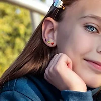 Kid's 2-Piece Set Butterfly, Ladybug & Strawberry Enamel Earrings in Sterling Silver