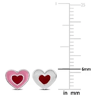 Kid's 2-Piece Set Heart Enamel Stud Earrings in Sterling Silver