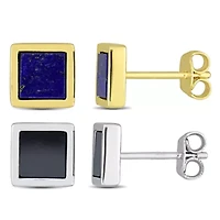 Men's 2-Piece Set Lapis & Hematite Earrings in Two-Tone Sterling Silver