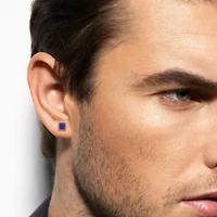 Men's 2-Piece Set Lapis & Hematite Earrings in Two-Tone Sterling Silver