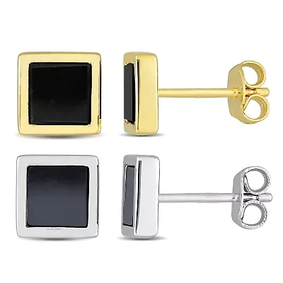 Men's 2-Piece Set 2ct. t.g.w. Black Onyx & Hematite Earrings in Two-Tone Sterling Silver