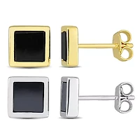 Men's 2-Piece Set 2ct. t.g.w. Black Onyx & Hematite Earrings in Two-Tone Sterling Silver