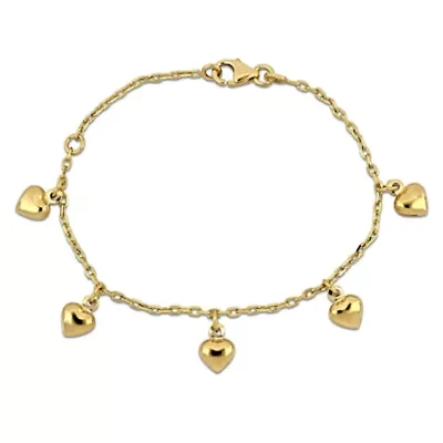 Kid's 1.5mm Cable Link 5 Heart Charm Bracelet in 14K Yellow Gold - 4.5 + 1" Ext.