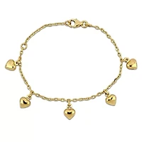 Kid's 1.5mm Cable Link 5 Heart Charm Bracelet in 14K Yellow Gold - 4.5 + 1" Ext.
