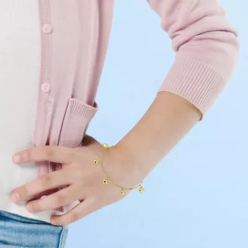 Kid's 1.5mm Cable Link 5 Heart Charm Bracelet in 14K Yellow Gold - 4.5 + 1" Ext.