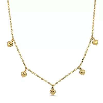 Kid's Five Charm Station Necklace in 14K Yellow Gold - 14"+ 2"ext