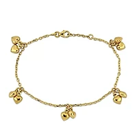 Kid'S Double Heart Charm Station Bracelet In 14K Yellow Gold - 6.5"+ 0.5" Ext.