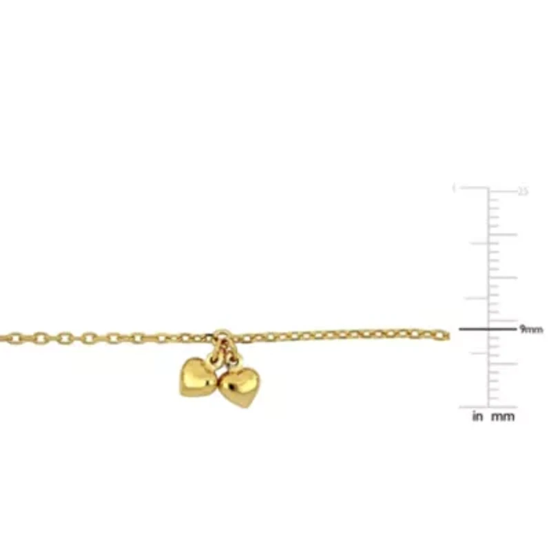 Kid'S Double Heart Charm Station Bracelet In 14K Yellow Gold - 6.5"+ 0.5" Ext.