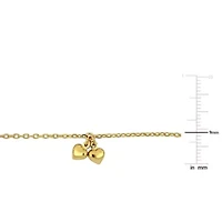 Kid'S Double Heart Charm Station Bracelet In 14K Yellow Gold - 6.5"+ 0.5" Ext.