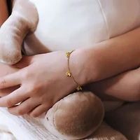 Kid'S Double Heart Charm Station Bracelet In 14K Yellow Gold - 6.5"+ 0.5" Ext.