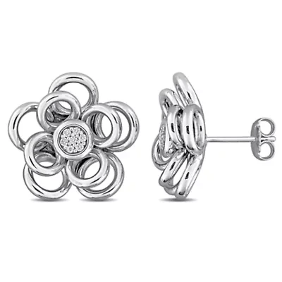 Diamond Flower Earrings in Sterling Silver